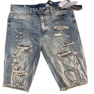 Sz 36 smoke rise Distressed Blue Denim Shorts
